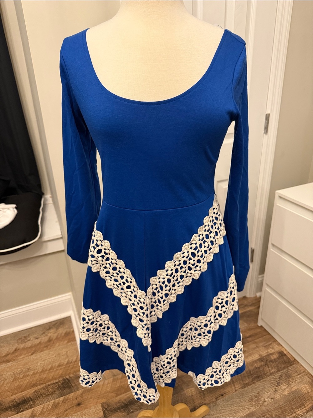 Judith March Royal Blue Long-Sleeve Dress with Ivory Lace
